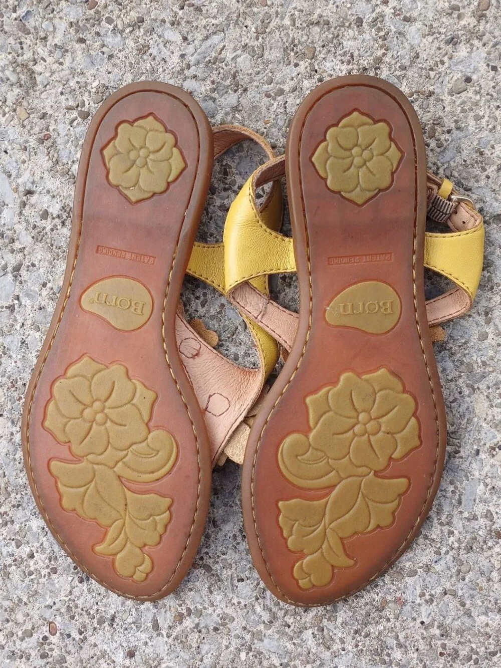 Born Yellow Floral Leather T-Strap Sandals